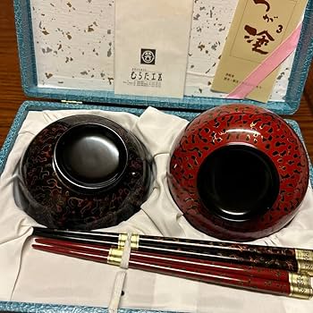 Amazon | むらた工芸 津軽塗 唐塗り夫婦椀＆箸セット | ノー